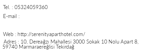 Serenity Apart Otel telefon numaralar, faks, e-mail, posta adresi ve iletiim bilgileri